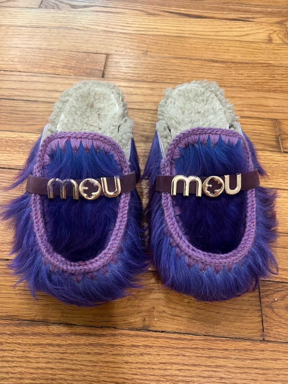 MOU Purple Faux-Fur Slip-On Slippers
